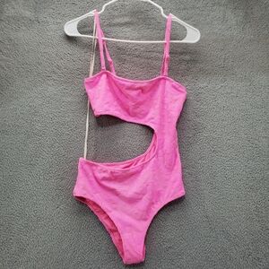Aerie Terry Cut Out One Piece Swimsuit Cheeky Pink Size Medium NWOT